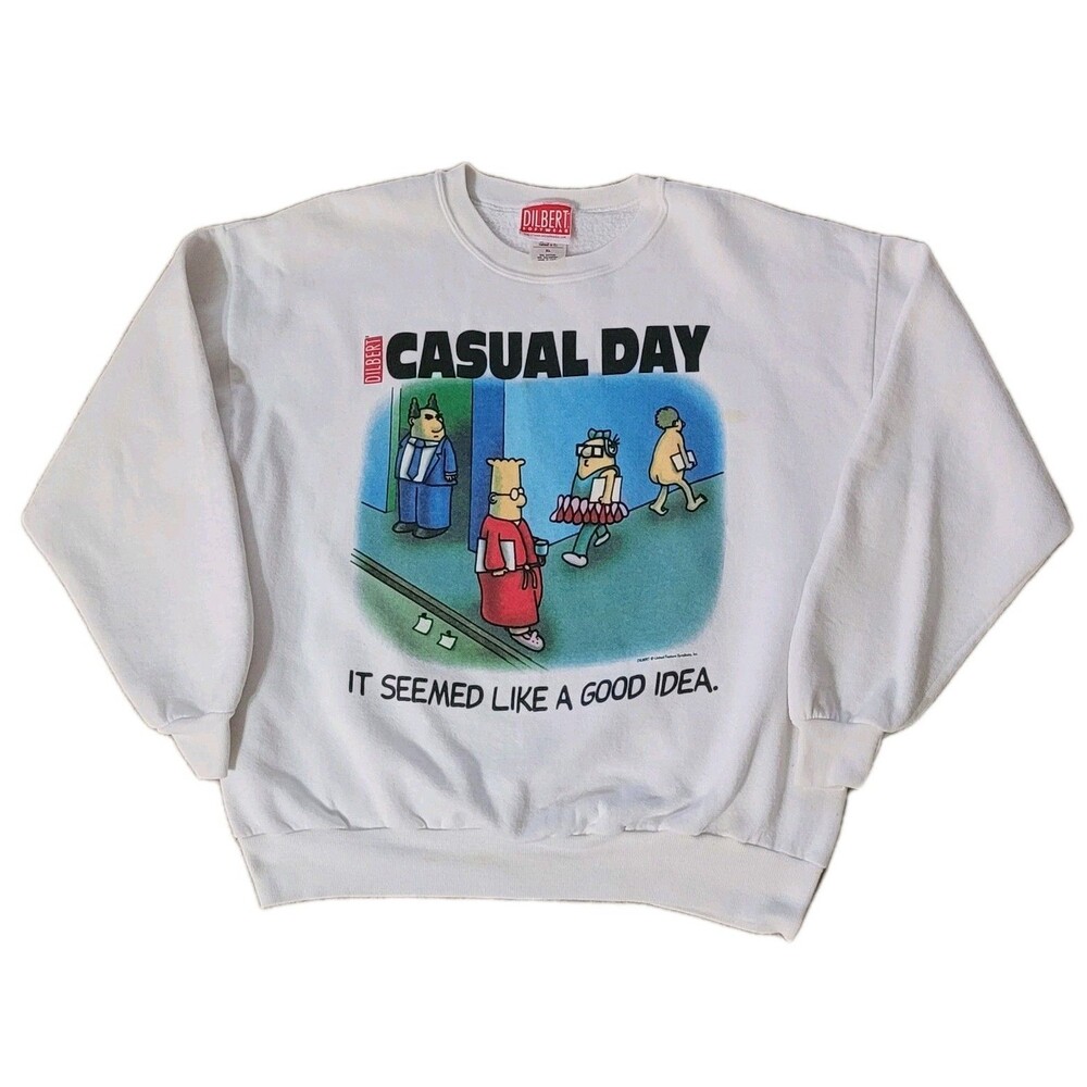 Vtg 90s Dilbert Sweatshirt Mens XL White Casual Day It Seemed Like A Good Deal